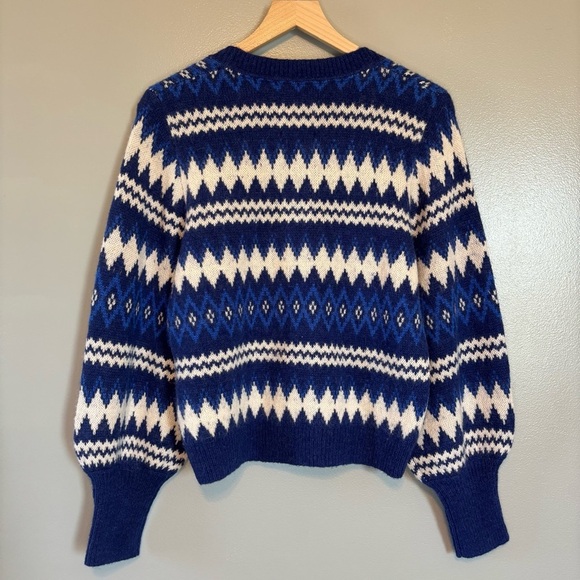 NWT Part Two Medium Alpaca Wool Blend Sweater Blue Knit Jacquard Fair Isle - Picture 4 of 6